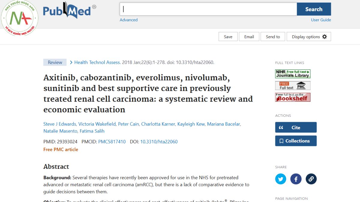 Axitinib, cabozantinib, everolimus, nivolumab, sunitinib and best supportive care in previously treated renal cell carcinoma: a systematic review and economic evaluation