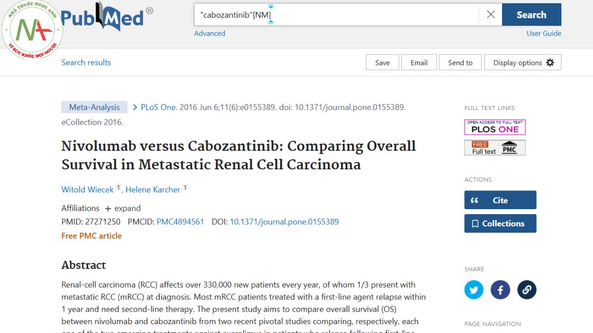 Nivolumab versus Cabozantinib: Comparing Overall Survival in Metastatic Renal Cell Carcinoma