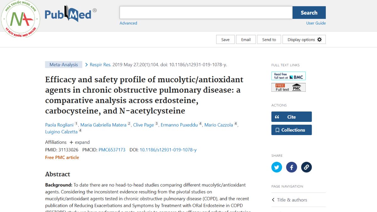 Efficacy and safety profile of mucolytic/antioxidant agents in chronic obstructive pulmonary disease: a comparative analysis across erdosteine, carbocysteine, and N-acetylcysteine
