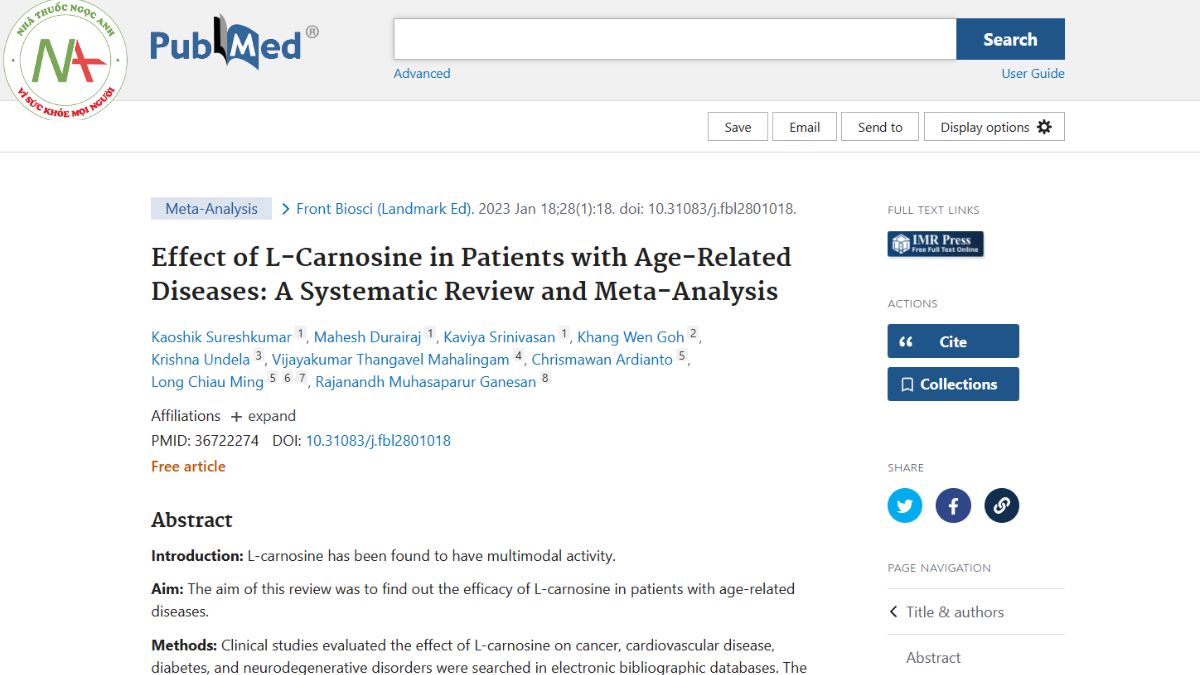 Effect of L-Carnosine in Patients with Age-Related Diseases: A Systematic Review and Meta-Analysis