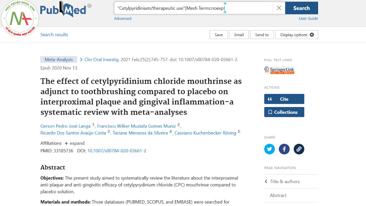 The effect of cetylpyridinium chloride mouthrinse as adjunct to toothbrushing compared to placebo on interproximal plaque and gingival inflammation-a systematic review with meta-analyses