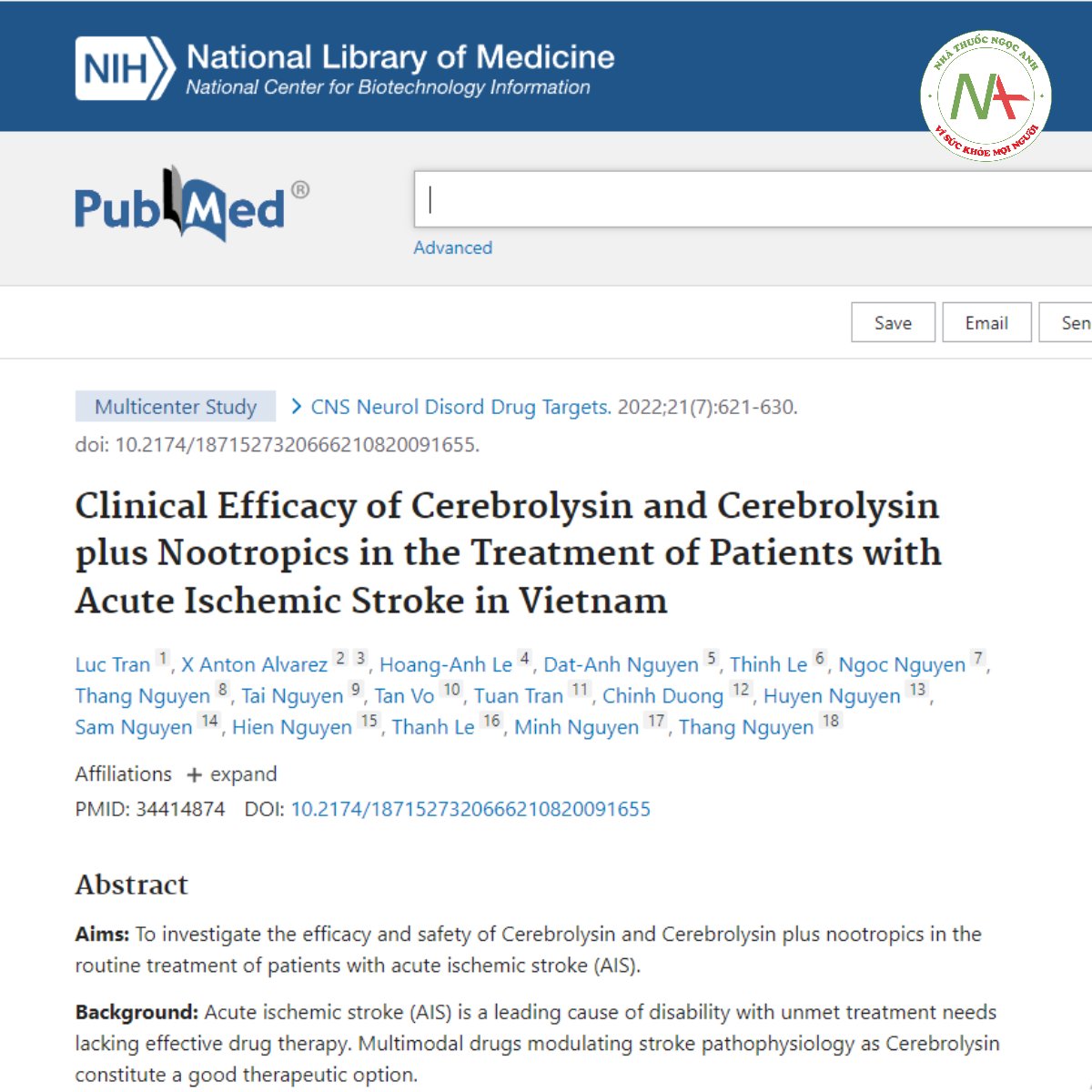 Clinical Efficacy of Cerebrolysin and Cerebrolysin plus Nootropics in the Treatment of Patients with Acute Ischemic Stroke in Vietnam
