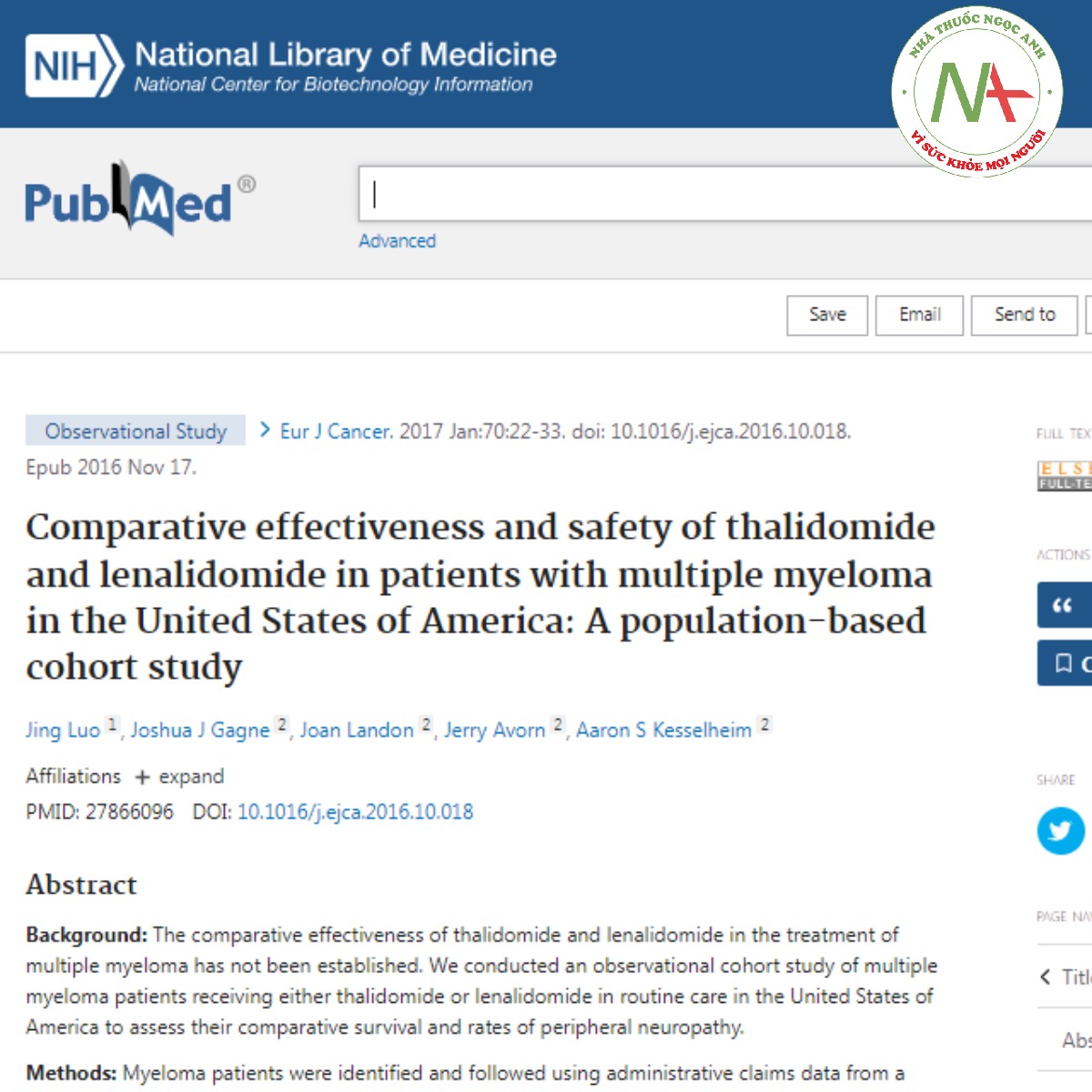 Comparative effectiveness and safety of thalidomide and lenalidomide in patients with multiple myeloma in the United States of America: A population-based cohort study