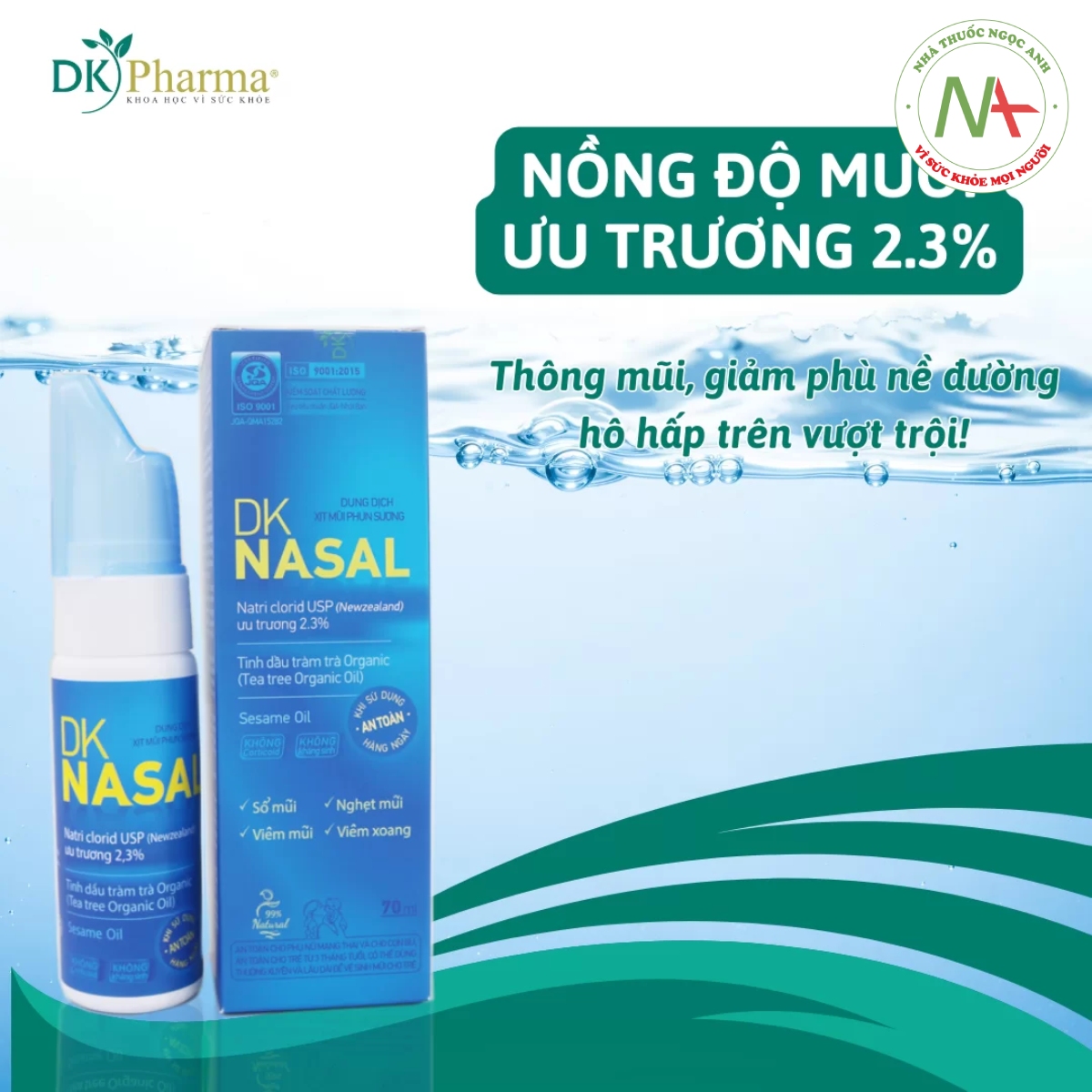 DKNasal 70ml có nồng độ muối ưu trương 2,3%