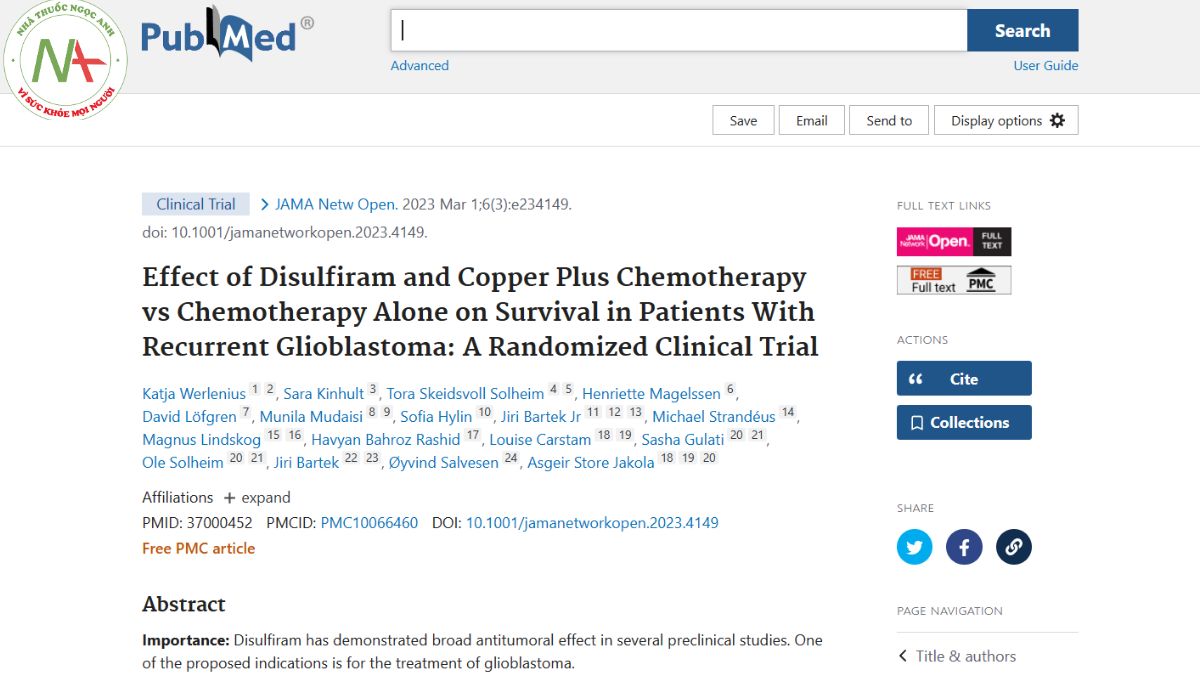 Effect of Disulfiram and Copper Plus Chemotherapy vs Chemotherapy Alone on Survival in Patients With Recurrent Glioblastoma: A Randomized Clinical Trial