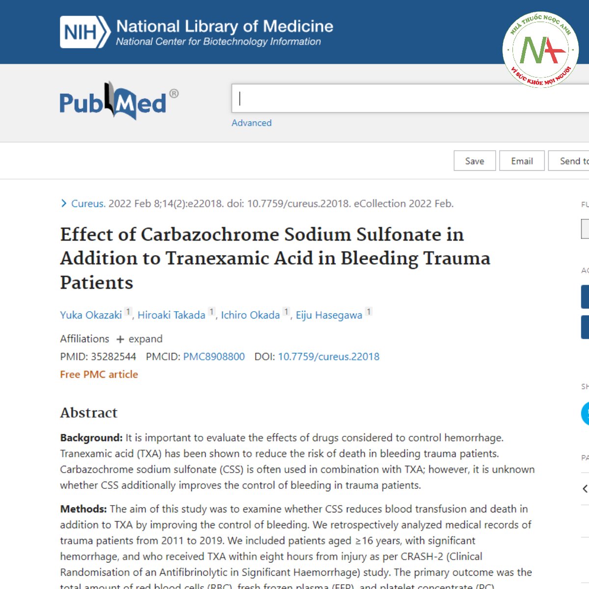 Effect of Carbazochrome Sodium Sulfonate in Addition to Tranexamic Acid in Bleeding Trauma Patients