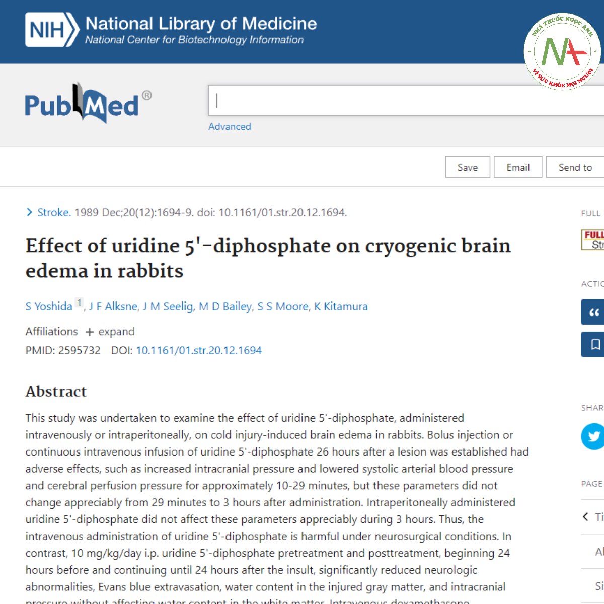 Effect of uridine 5'-diphosphate on cryogenic brain edema in rabbits