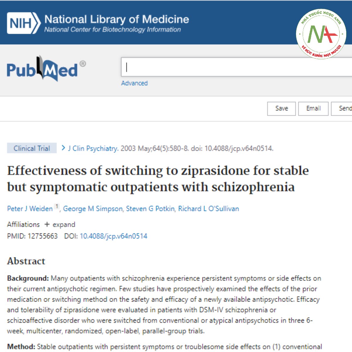 Effectiveness of switching to ziprasidone for stable but symptomatic outpatients with schizophrenia