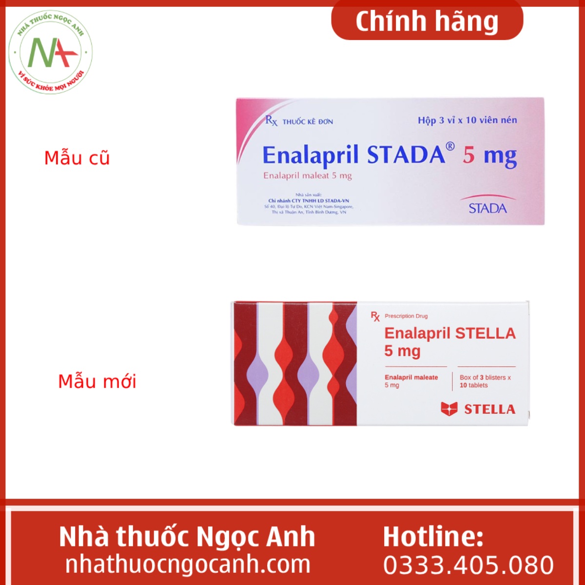 Enalapril Stella 5 mg mẫu cũ và mẫu mới