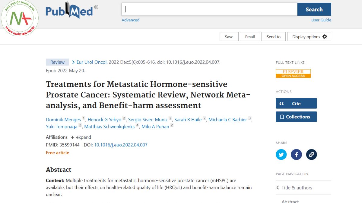 Treatments for Metastatic Hormone-sensitive Prostate Cancer: Systematic Review, Network Meta-analysis, and Benefit-harm assessment