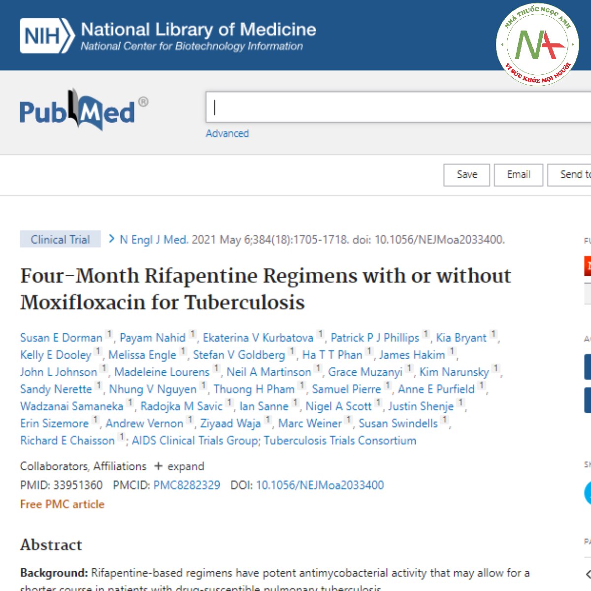 Four-Month Rifapentine Regimens with or without Moxifloxacin for Tuberculosis