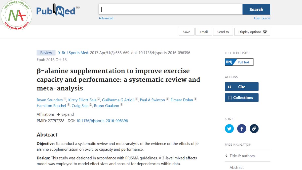 β-alanine supplementation to improve exercise capacity and performance: a systematic review and meta-analysis
