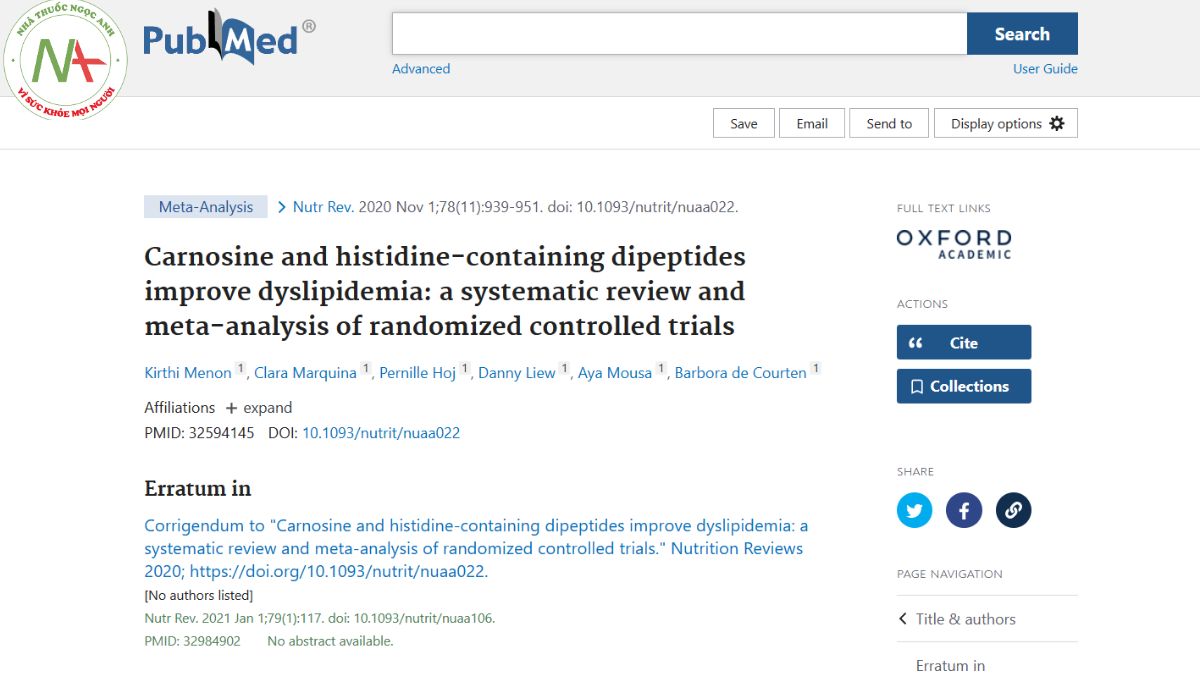 Carnosine and histidine-containing dipeptides improve dyslipidemia: a systematic review and meta-analysis of randomized controlled trials