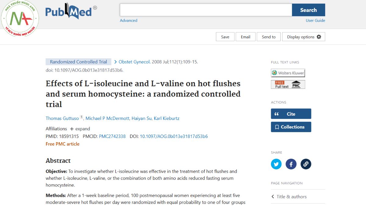 Effects of L-isoleucine and L-valine on hot flushes and serum homocysteine: a randomized controlled trial