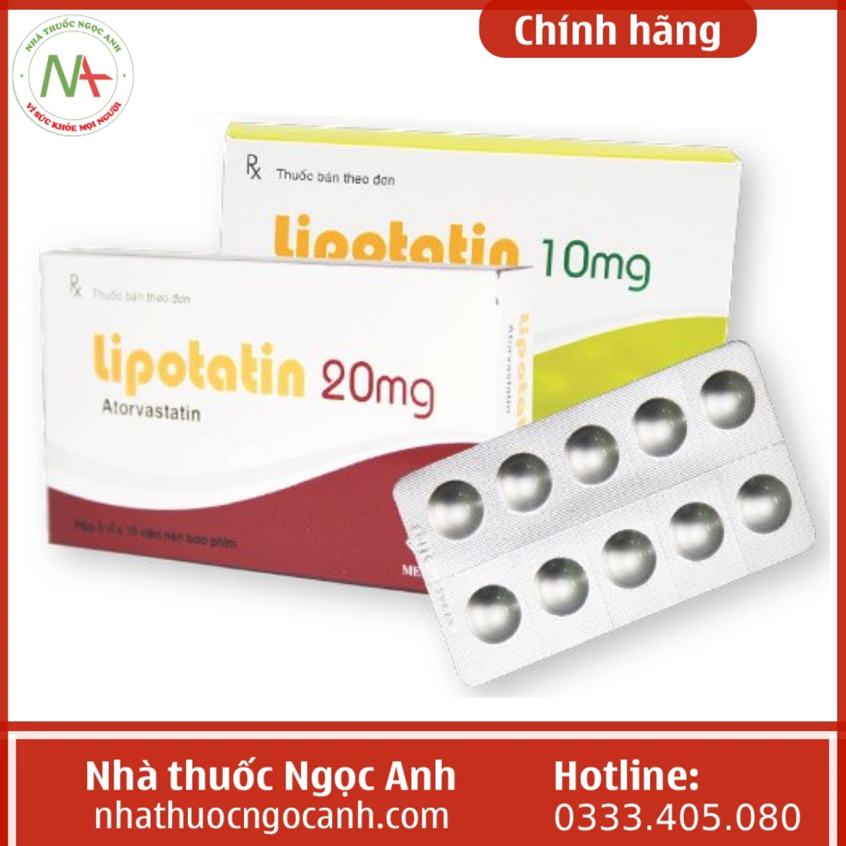 Hộp thuốc Lipotatin 20mg và Lipotatin 10mg