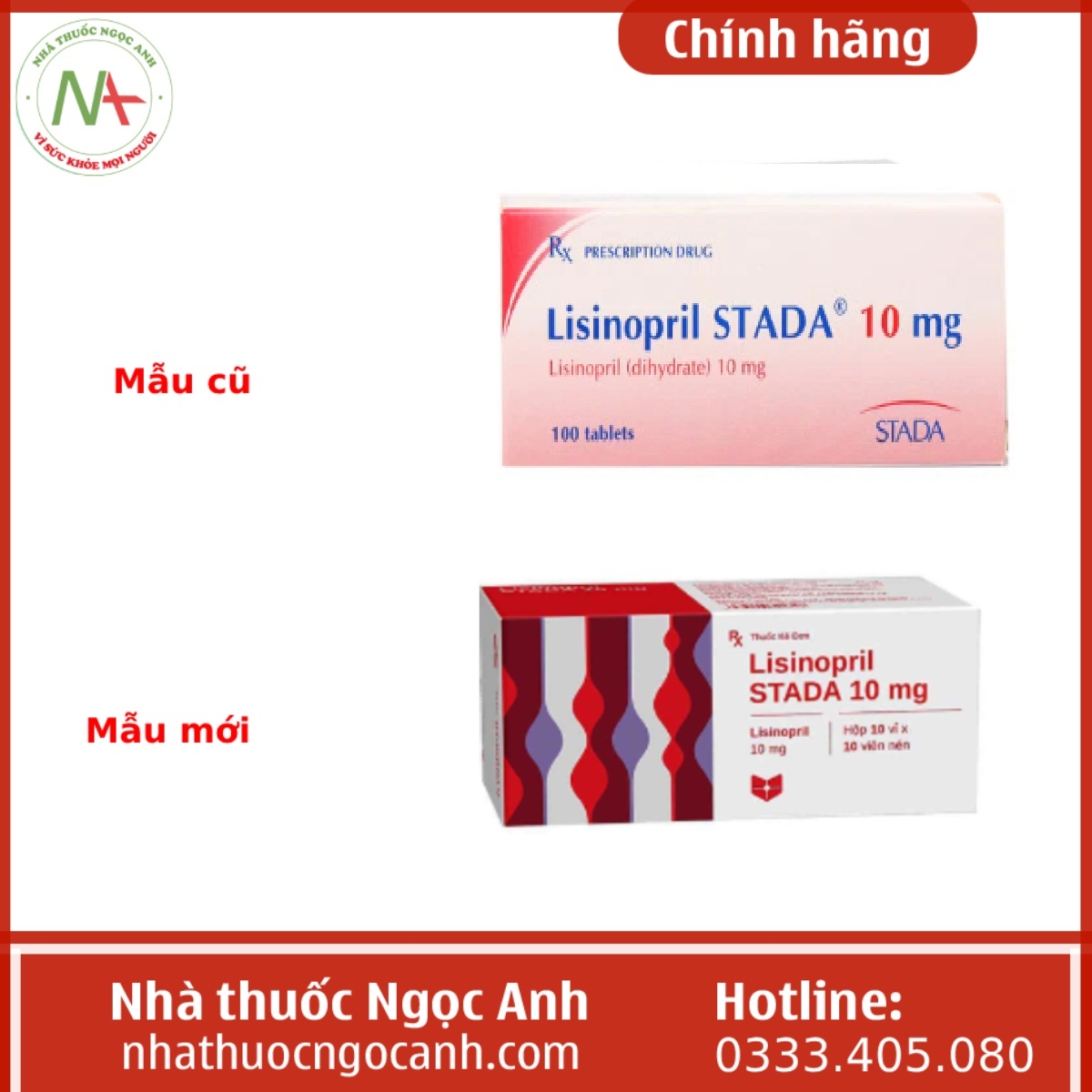 Lisinopril Stada 10 mg mẫu cũ và mới