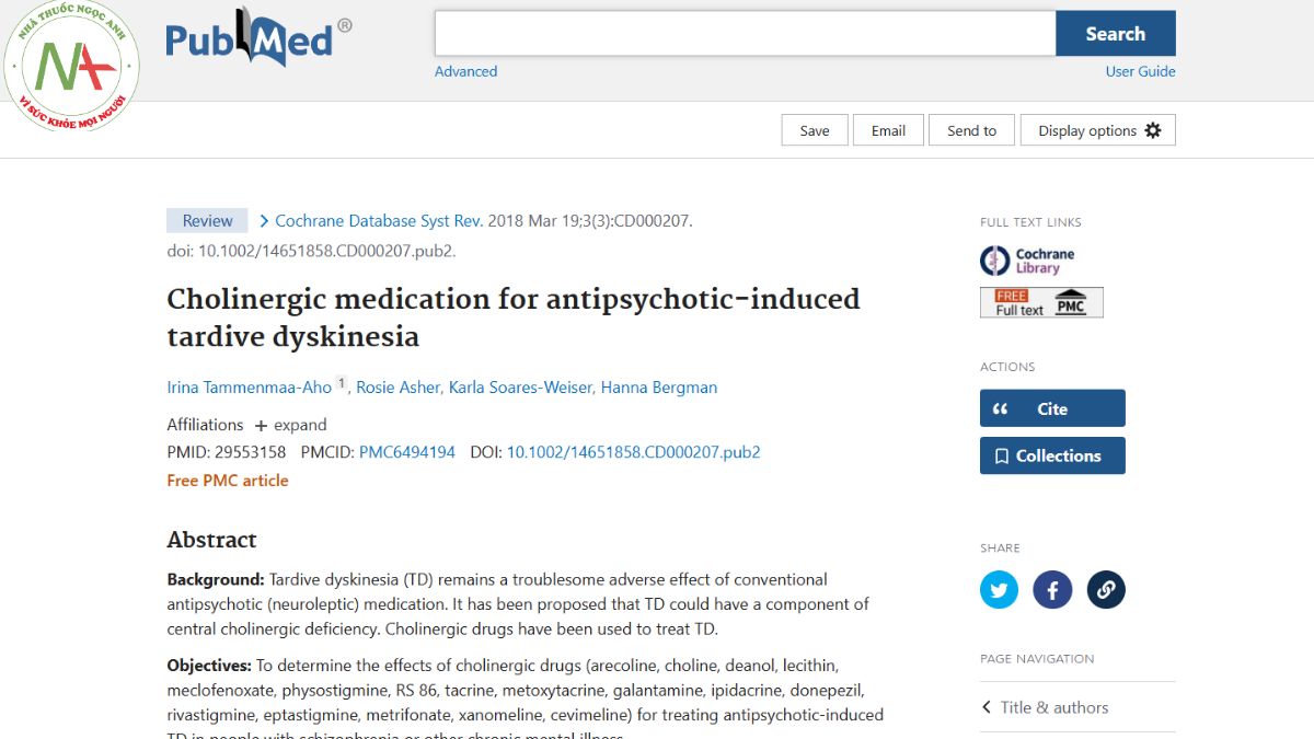 Cholinergic medication for antipsychotic-induced tardive dyskinesia