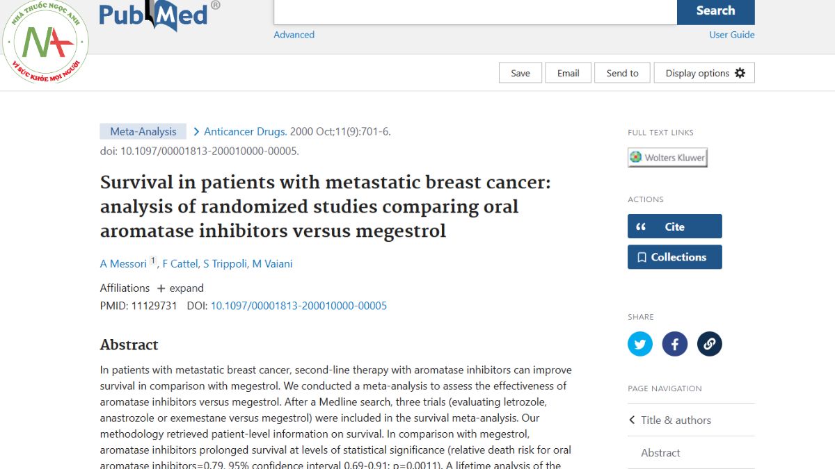 Survival in patients with metastatic breast cancer: analysis of randomized studies comparing oral aromatase inhibitors versus megestrol