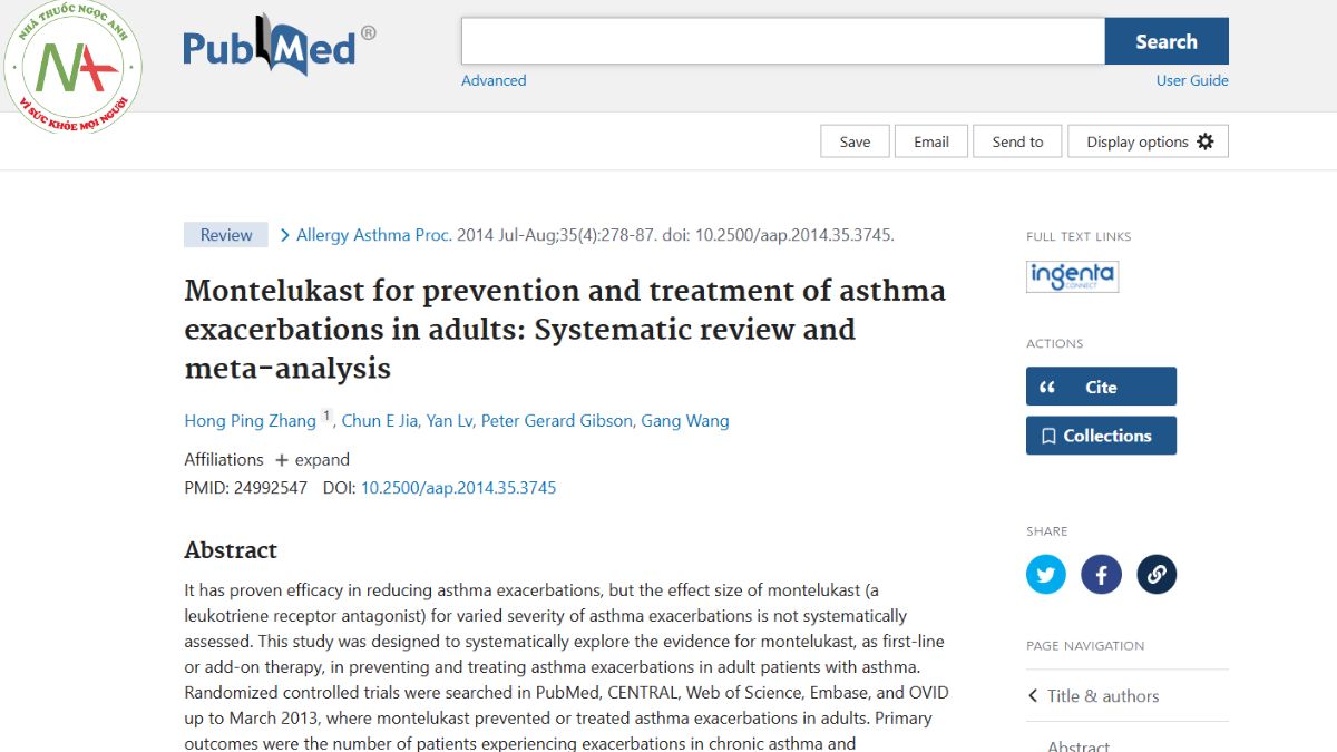 Montelukast for prevention and treatment of asthma exacerbations in adults: Systematic review and meta-analysis