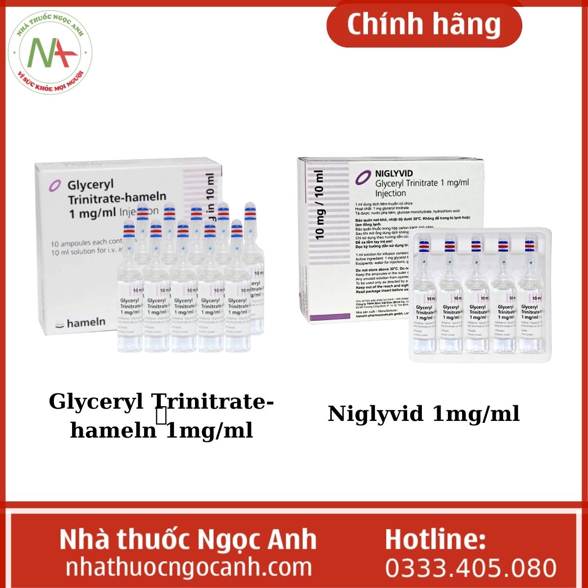 So sánh Niglyvid 1mg/ml và Glyceryl Trinitrate - Hameln 1mg/ml