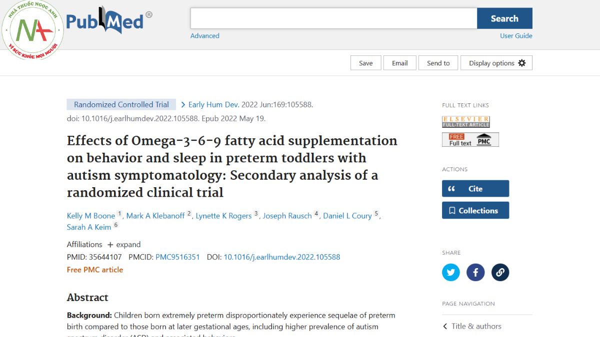 Effects of Omega-3-6-9 fatty acid supplementation on behavior and sleep in preterm toddlers with autism symptomatology: Secondary analysis of a randomized clinical trial