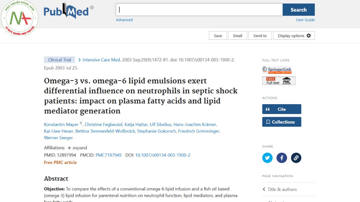 Omega-3 vs. omega-6 lipid emulsions exert differential influence on neutrophils in septic shock patients: impact on plasma fatty acids and lipid mediator generation