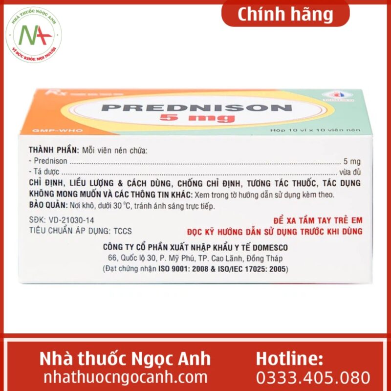 Thuốc Prednison 5mg Domesco (viên nén) giá bao nhiêu, mua ở đâu