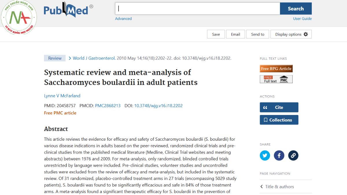 Systematic review and meta-analysis of Saccharomyces boulardii in adult patients