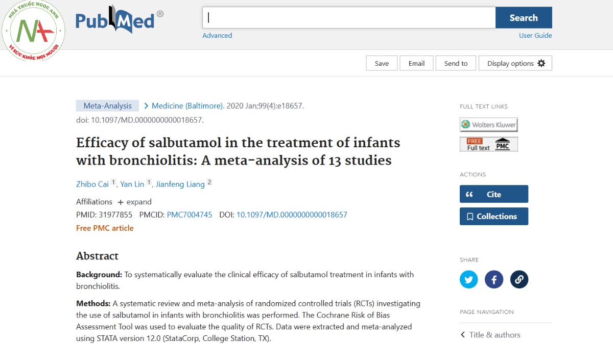 Efficacy of salbutamol in the treatment of infants with bronchiolitis: A meta-analysis of 13 studies
