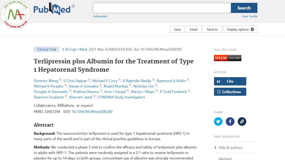 Terlipressin plus Albumin for the Treatment of Type 1 Hepatorenal Syndrome
