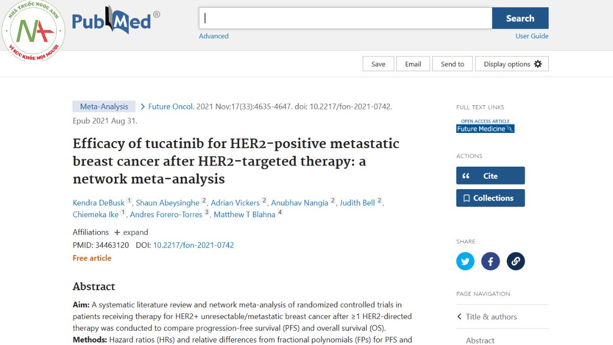 Efficacy of tucatinib for HER2-positive metastatic breast cancer after HER2-targeted therapy: a network meta-analysis