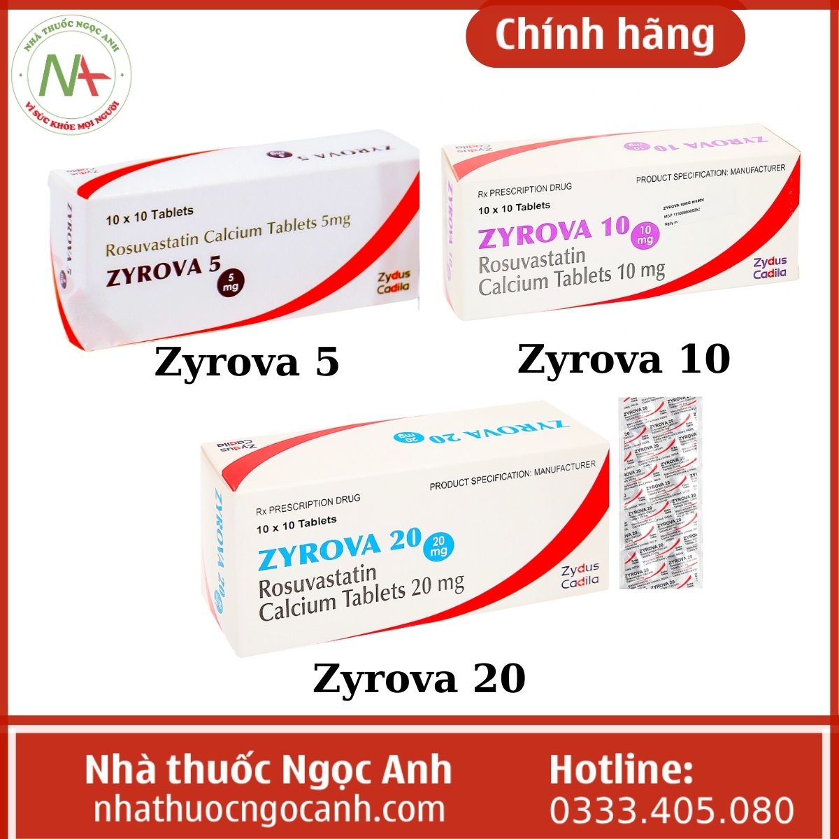 So sánh thuốc Zyrova 5, Zyrova 10 và Zyrova 20