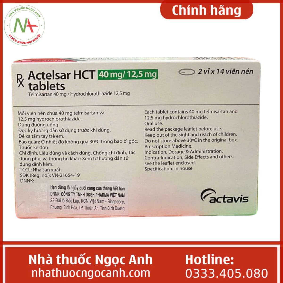 thuốc Actelsar HCT 40mg/12,5mg