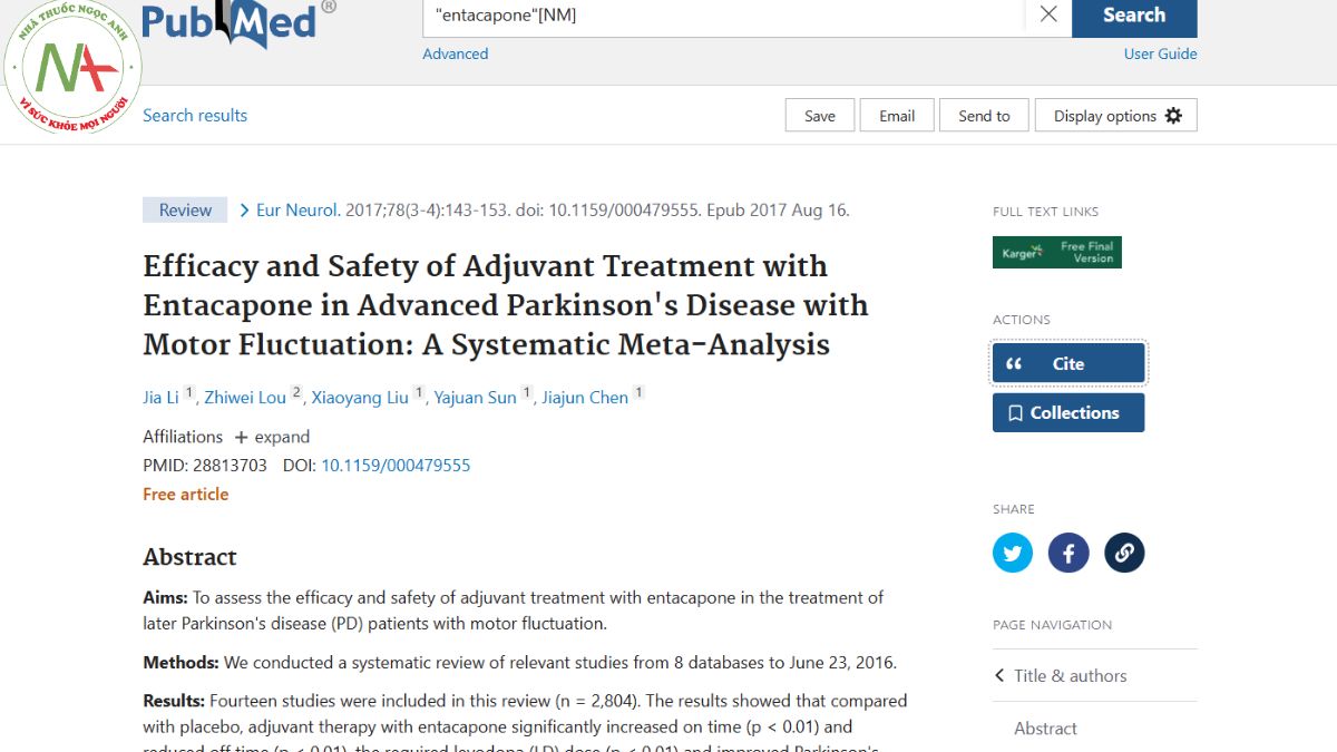 Efficacy and Safety of Adjuvant Treatment with Entacapone in Advanced Parkinson's Disease with Motor Fluctuation: A Systematic Meta-Analysis