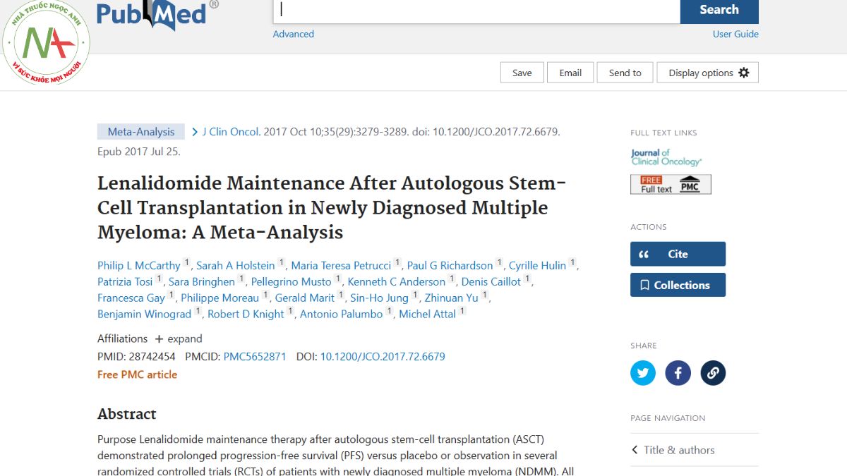 Lenalidomide Maintenance After Autologous Stem-Cell Transplantation in Newly Diagnosed Multiple Myeloma: A Meta-Analysis