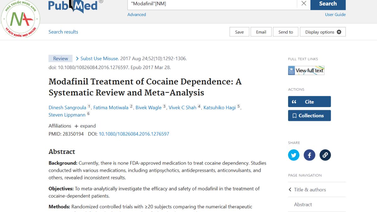Modafinil Treatment of Cocaine Dependence: A Systematic Review and Meta-Analysis