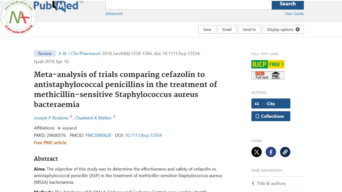 Meta-analysis of trials comparing cefazolin to antistaphylococcal penicillins in the treatment of methicillin-sensitive Staphylococcus aureus bacteraemia