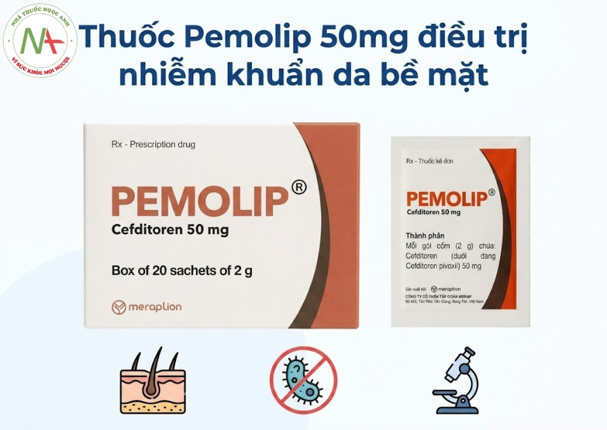 Pemolip 50mg 3 Thuốc Pemolip 50mg điều trị nhiễm khuẩn da bề mặt