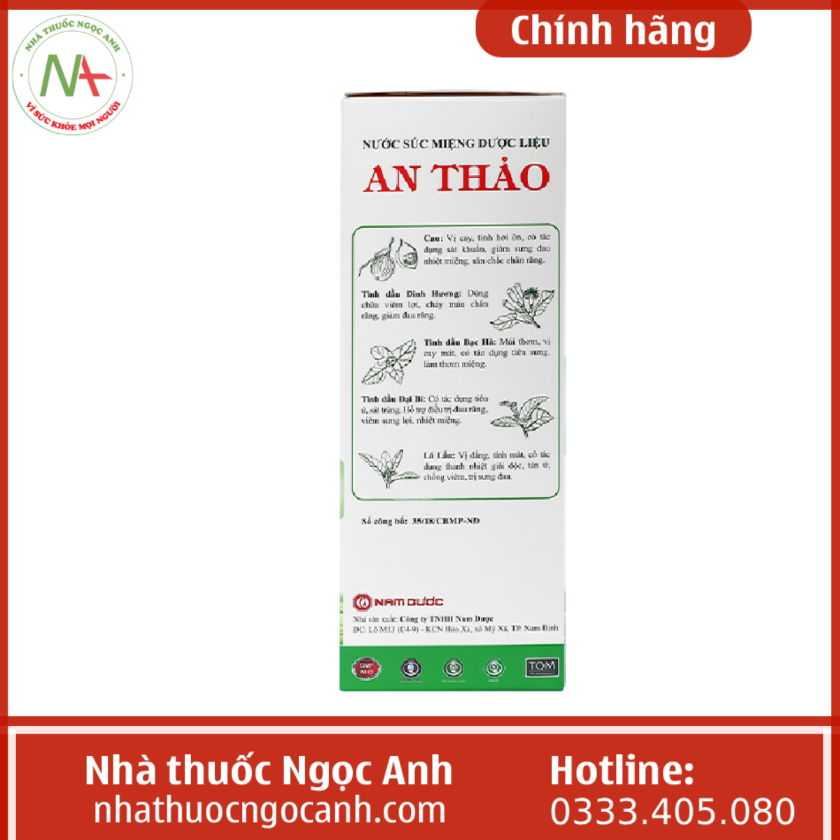 Nuoc suc mieng duoc lieu An Thao 250ml