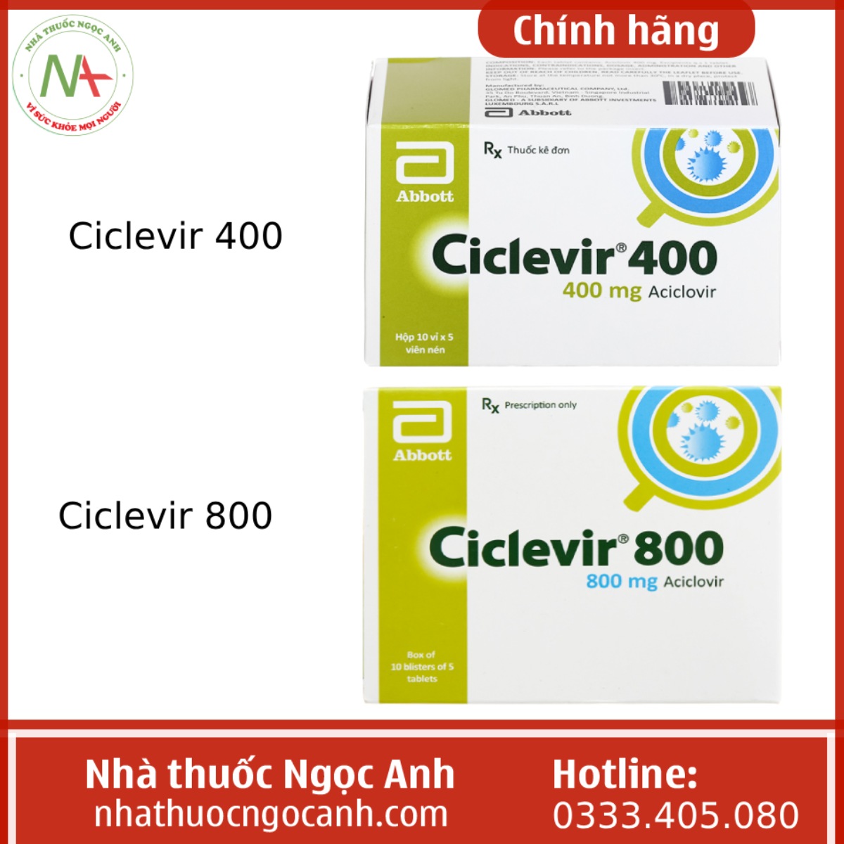 Ciclevir 800 và Ciclevir 400