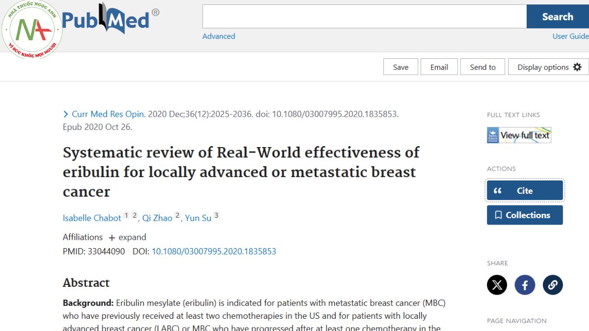 Systematic review of Real-World effectiveness of eribulin for locally advanced or metastatic breast cancer