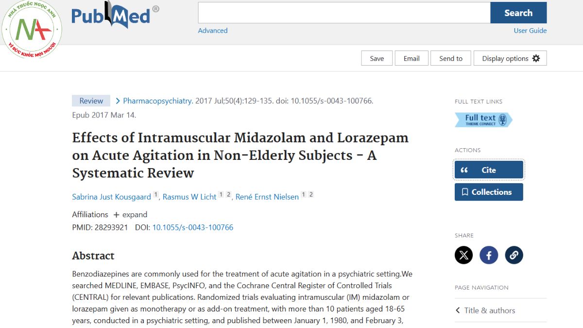 Effects of Intramuscular Midazolam and Lorazepam on Acute Agitation in Non-Elderly Subjects - A Systematic Review