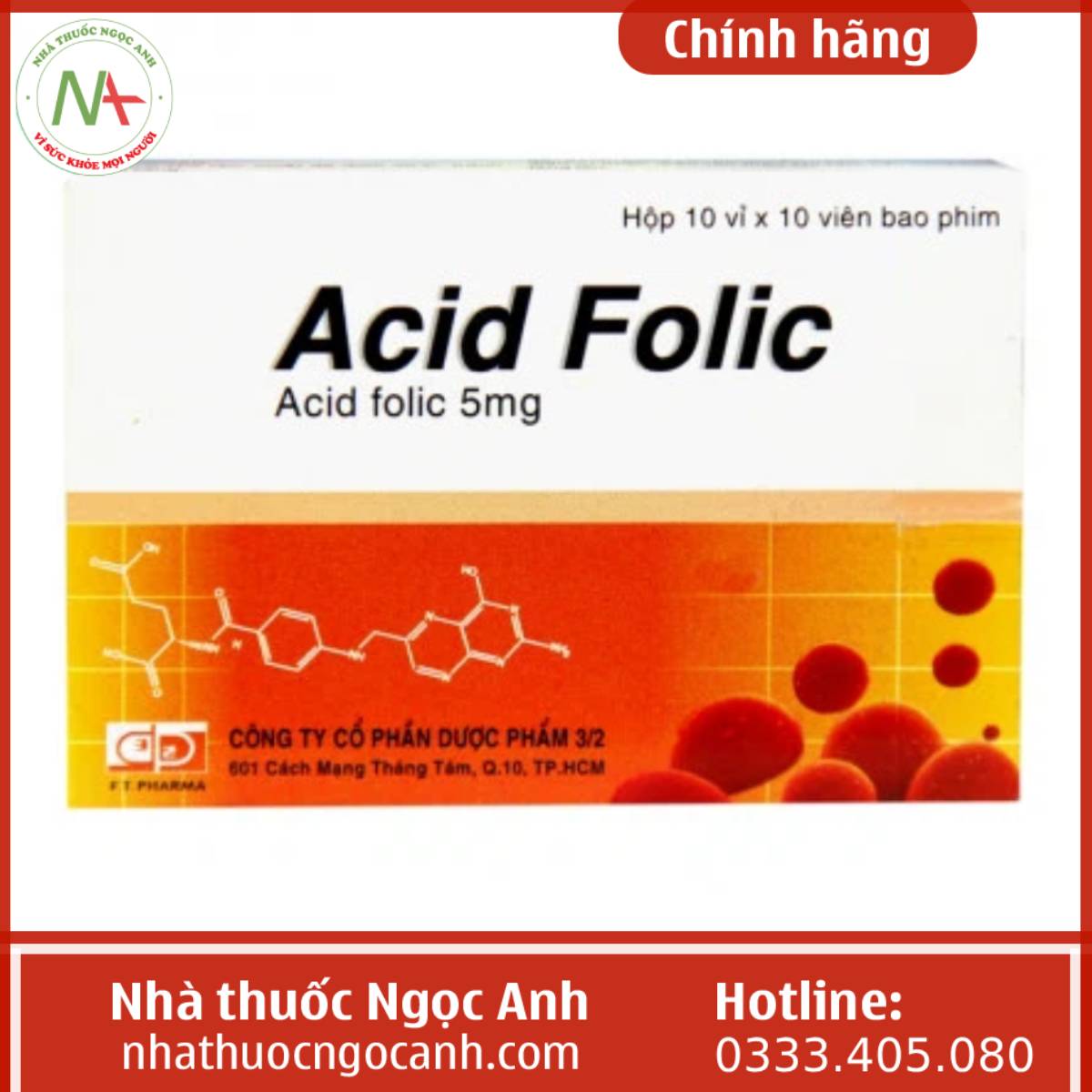 Thuốc Acid Folic 5 mg F.T Pharma