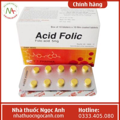 Thuốc Acid Folic 5 mg F.T Pharma Hộp 10 vỉ x 10 viên