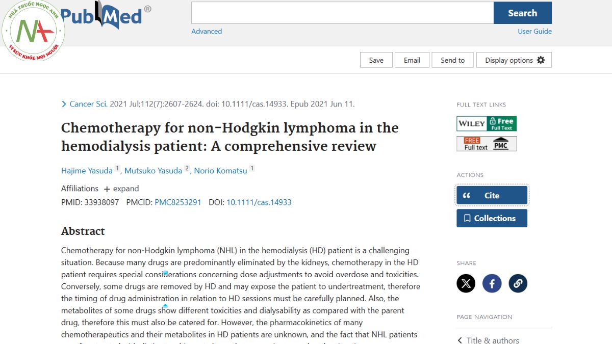Chemotherapy for non-Hodgkin lymphoma in the hemodialysis patient: A comprehensive review