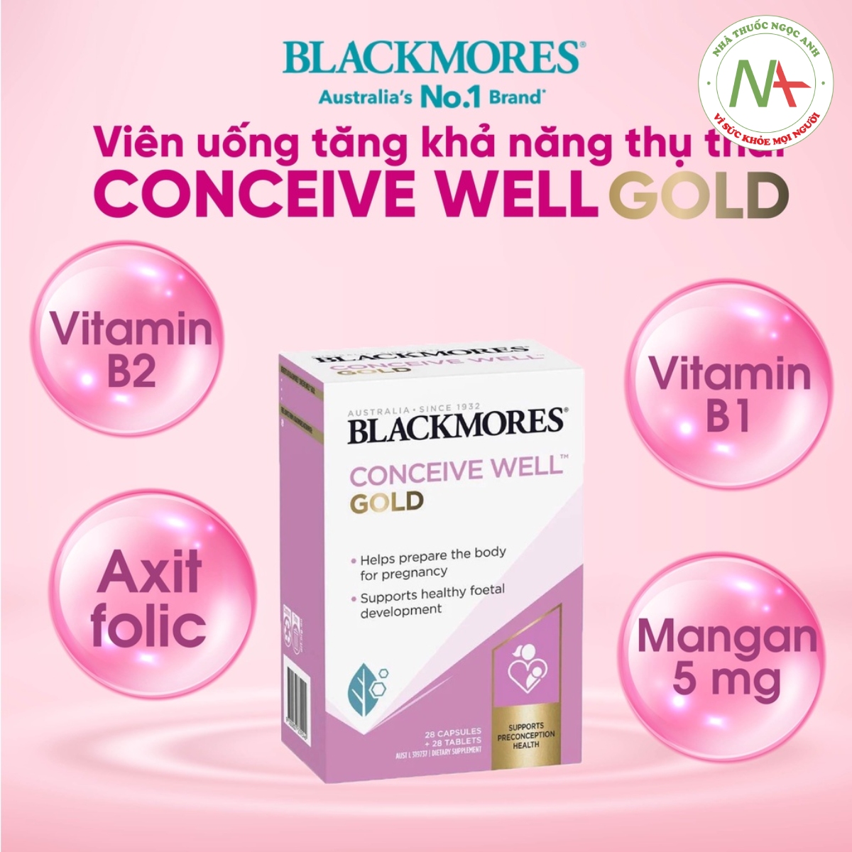 Blackmores Conceive Well Gold gồm các vitamin và khoáng chất