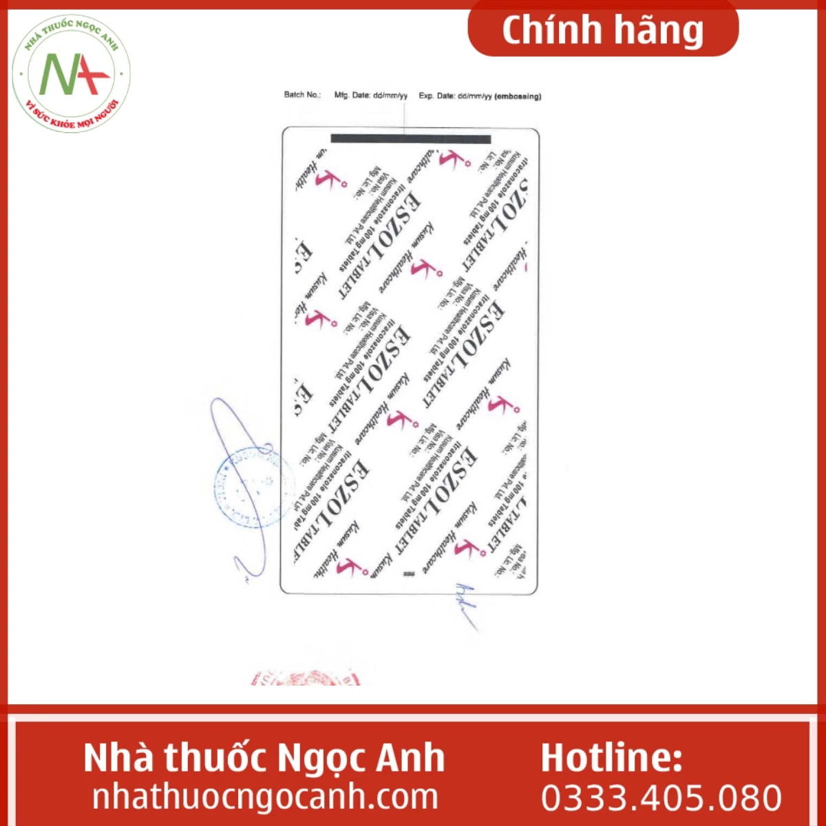 Nhãn thuốc Eszol Tablet