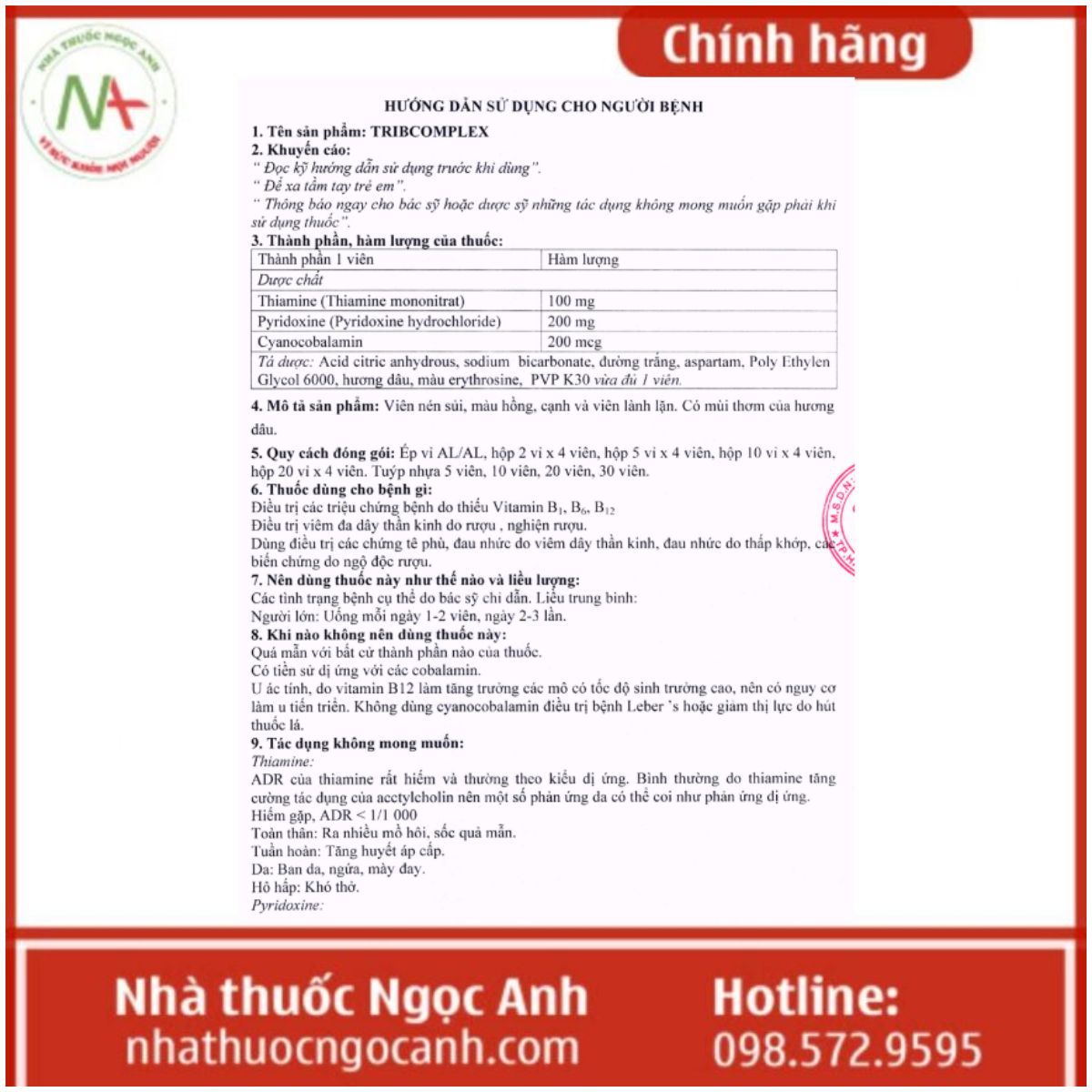 Hướng dẫn sử dụng thuốc Tribcomplex sủi