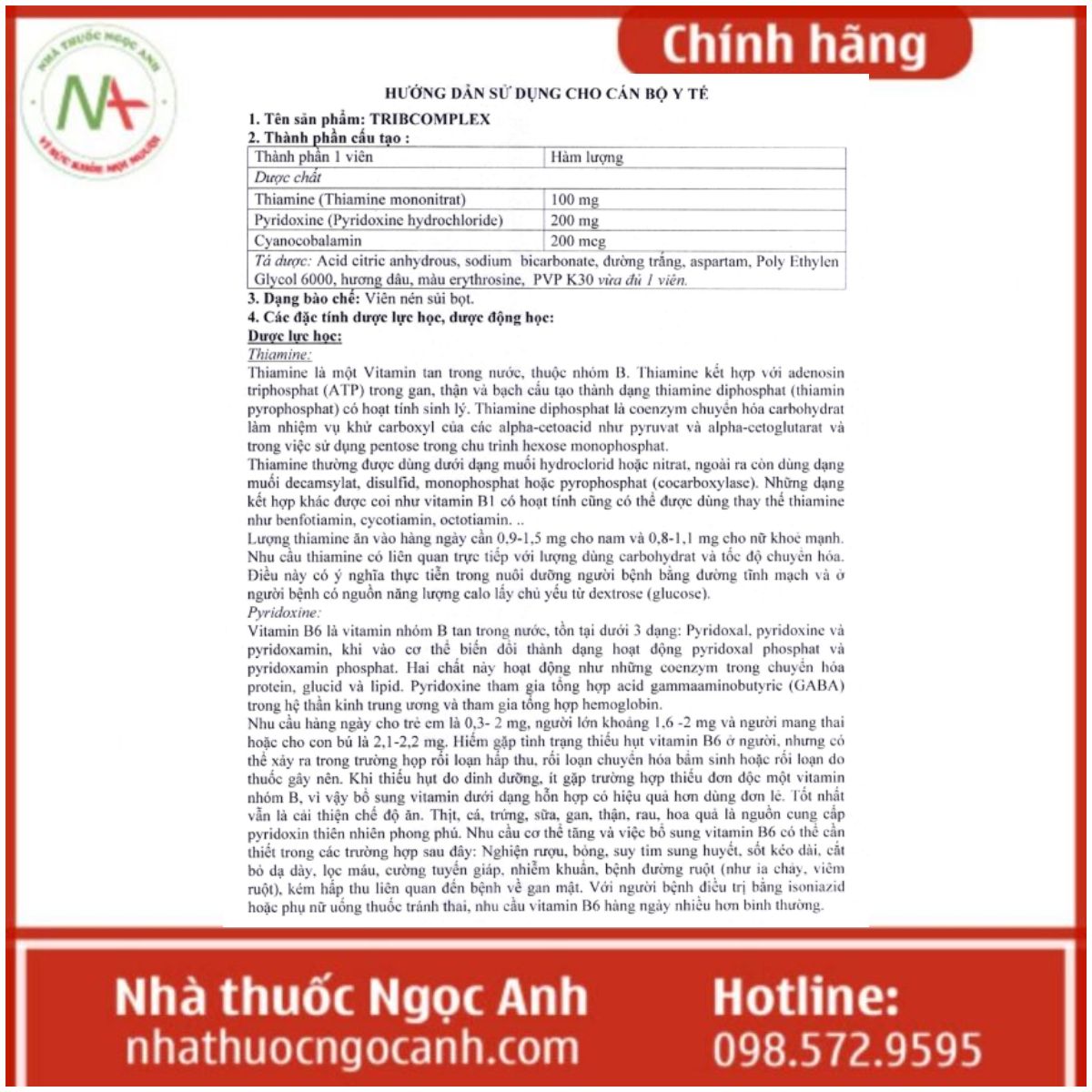 Hướng dẫn sử dụng thuốc Tribcomplex sủi