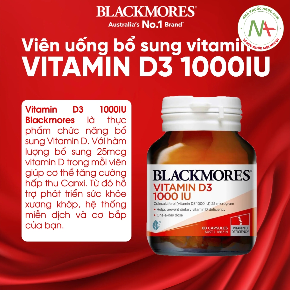 Hiệu quả của Vitamin D3 1000IU Blackmores